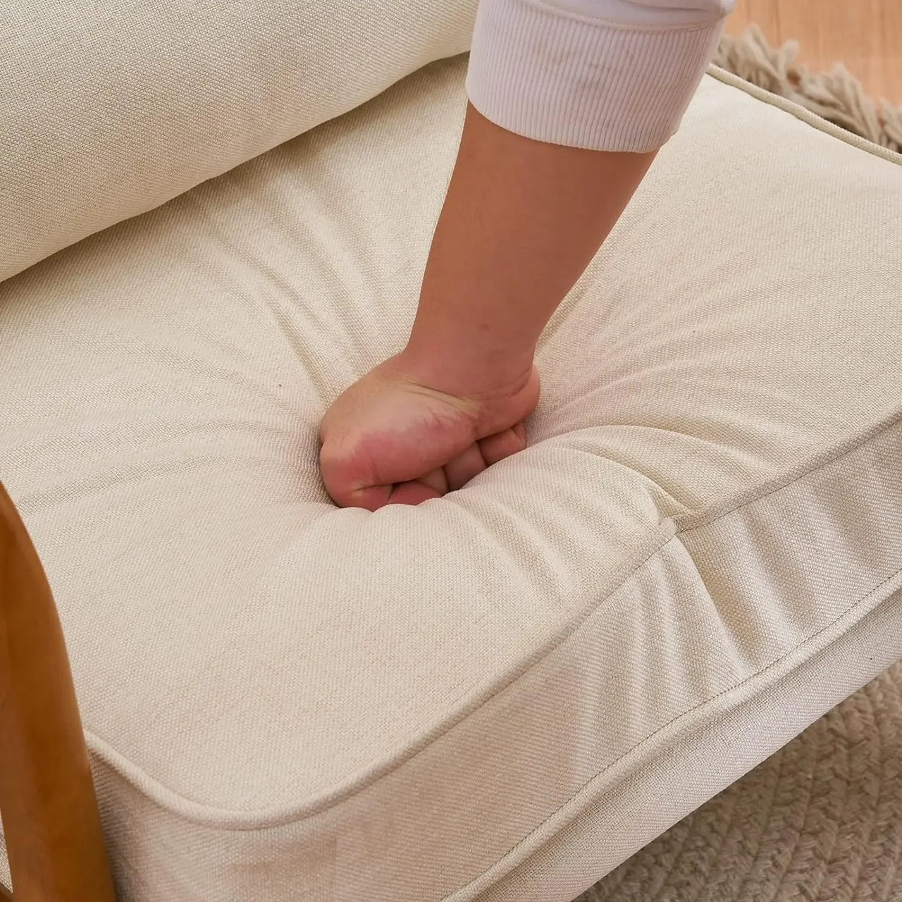 Mid-Century Linen Accent Lounge Chair