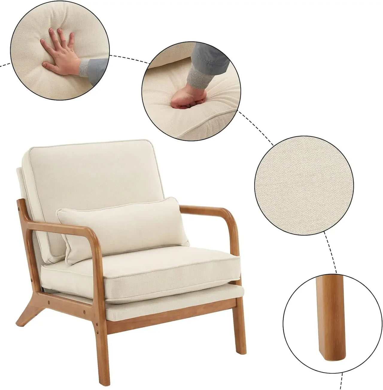 Mid-Century Linen Accent Lounge Chair