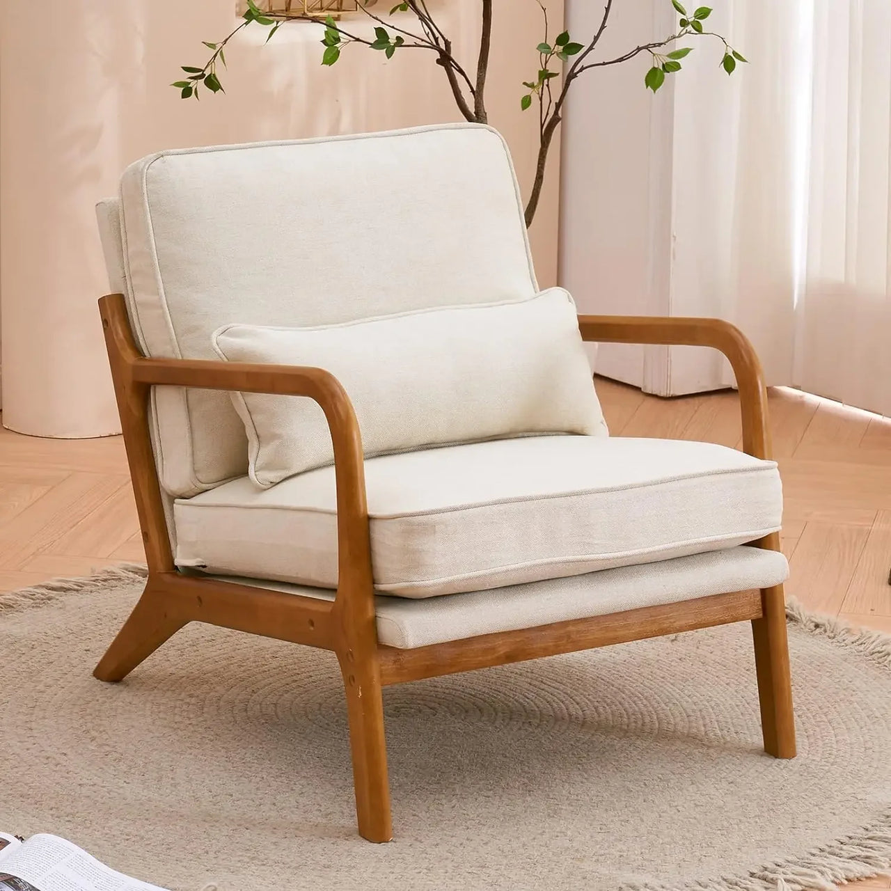 Mid-Century Linen Accent Lounge Chair